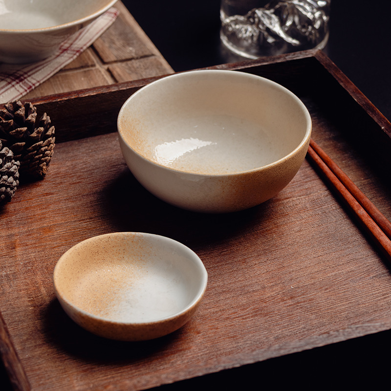 Shimeiji Gold Enamel Great Desert Series 2026 New Coarse Pottery One-Person Dining Bowl and Plate Set for Home Use Jingdezhen Rice Bowl and Dish Plate