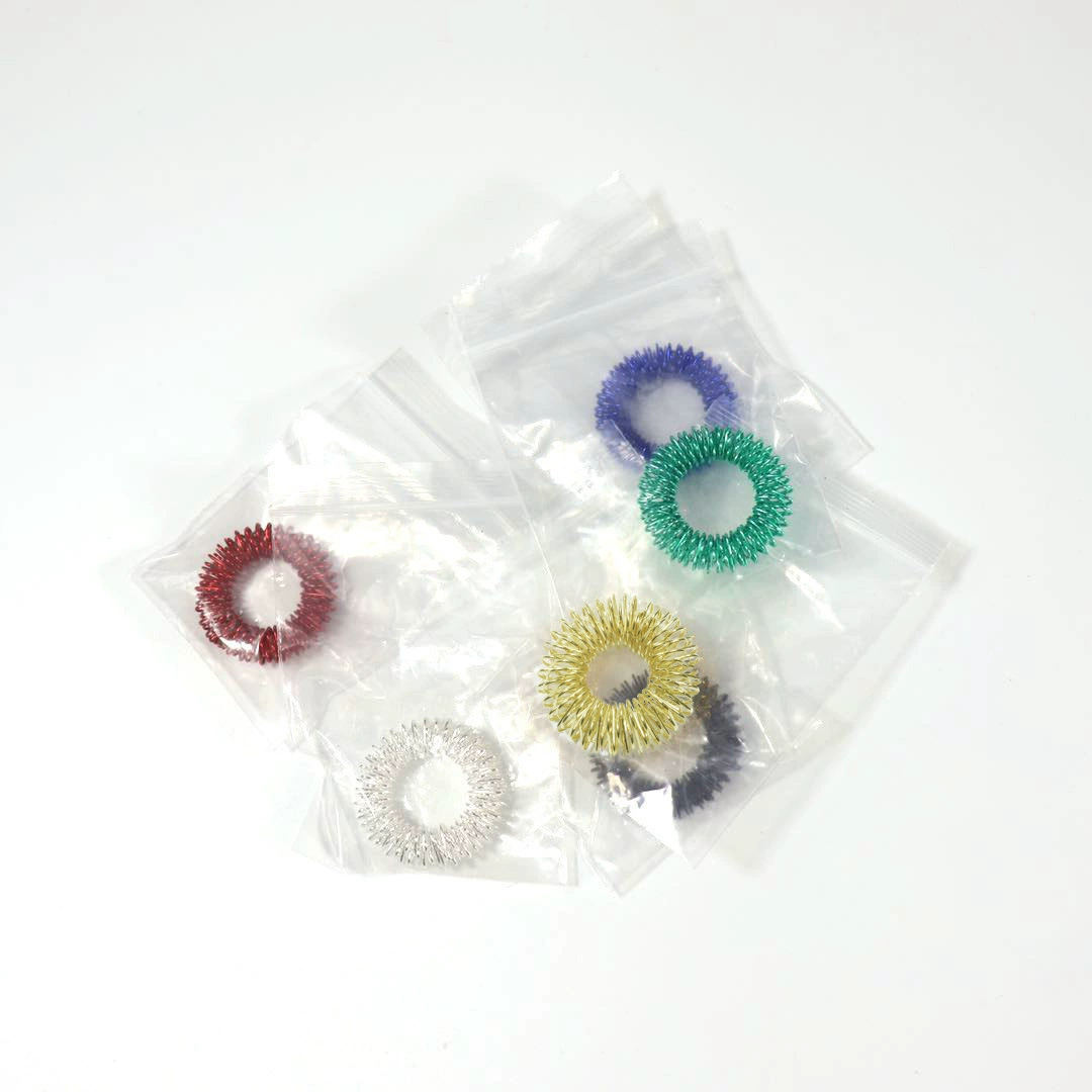 Acupressure Finger Ring Massager, Metal Coil, Multi-Color Options, Compact 4.35×3.05×1.71 cm