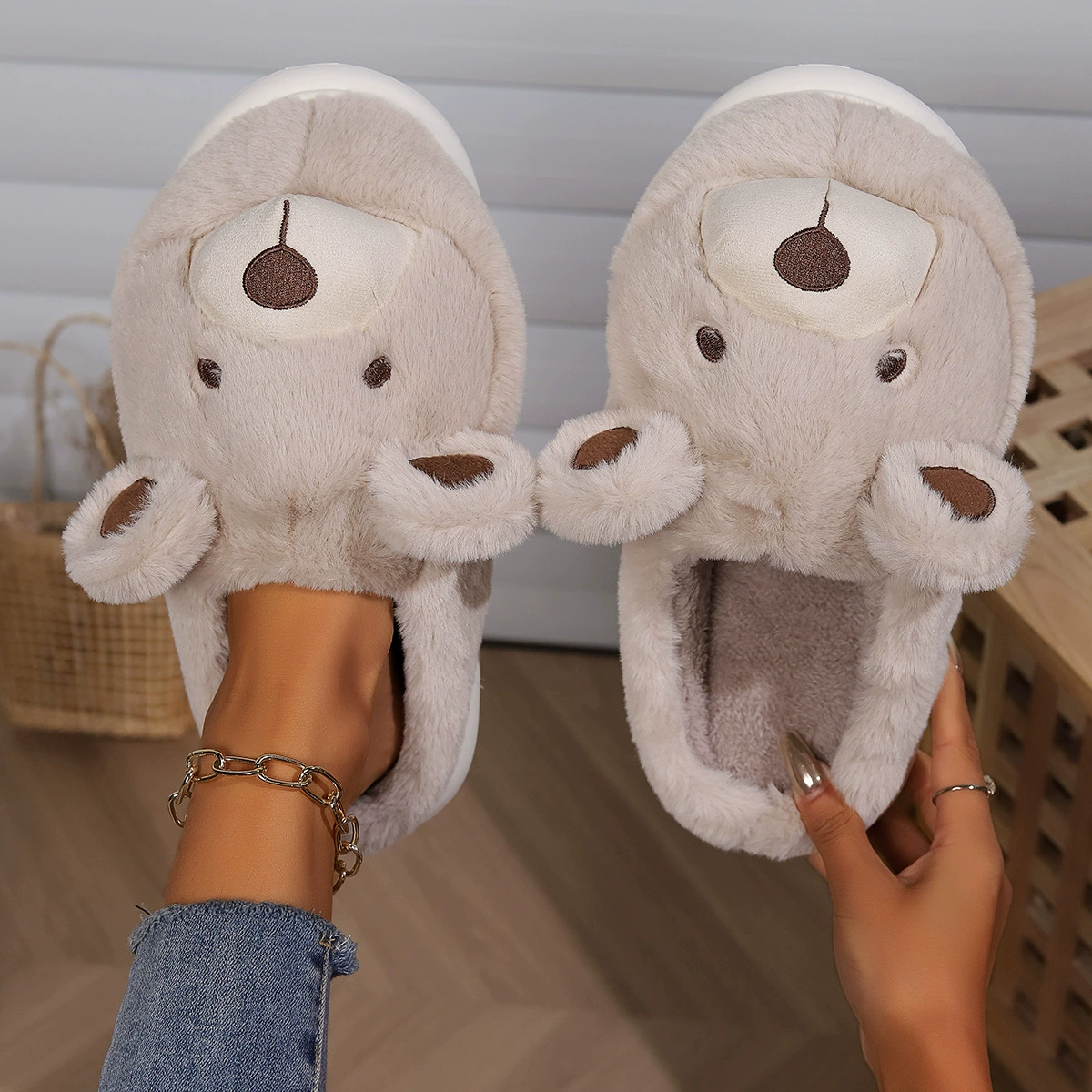 Спотовые милые медвежонок хлопчатобумажные тапочки