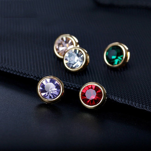 Qianzu Silver High-end Imported Crystal Distinctive Simple Round Small Collar Needle Anti-glare Needle Brooch