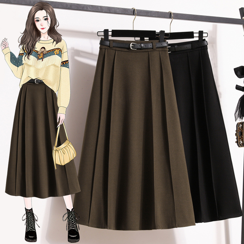 气质毛呢半身裙女2025秋冬季新款时尚高腰中长款a字伞裙百褶裙子