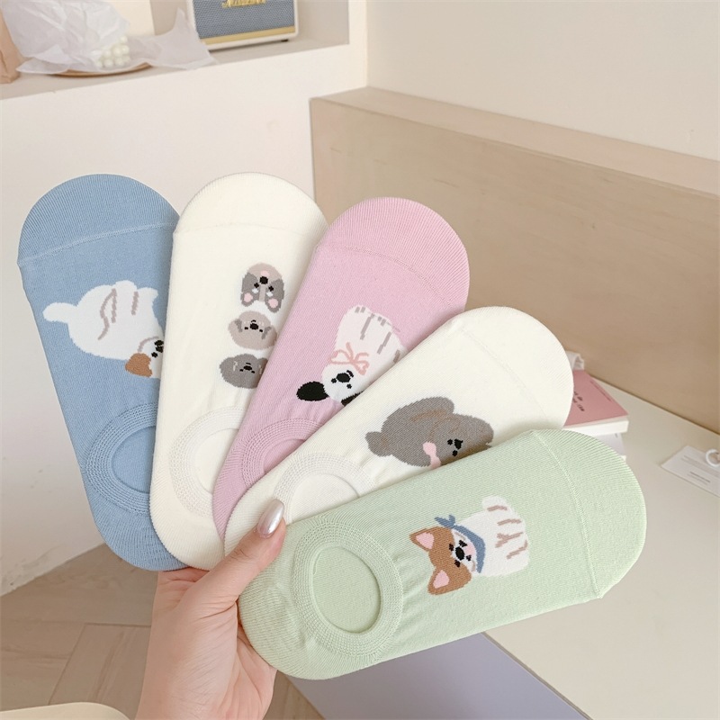 Spring and Summer New Cute Small Animal Boneless Boat Socks Women's Japanese-style Cartoon College-style Pure Cotton Short Tube Non-slip Invisible Socks