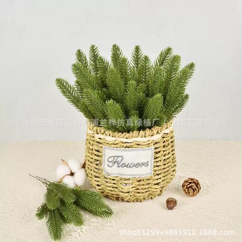 Simulated Pine Branches and Green Plants Five-Pronged Green Christmas Tree Decoration Indoor Pine Needle Plastic Accessories DIY Christmas Decorations