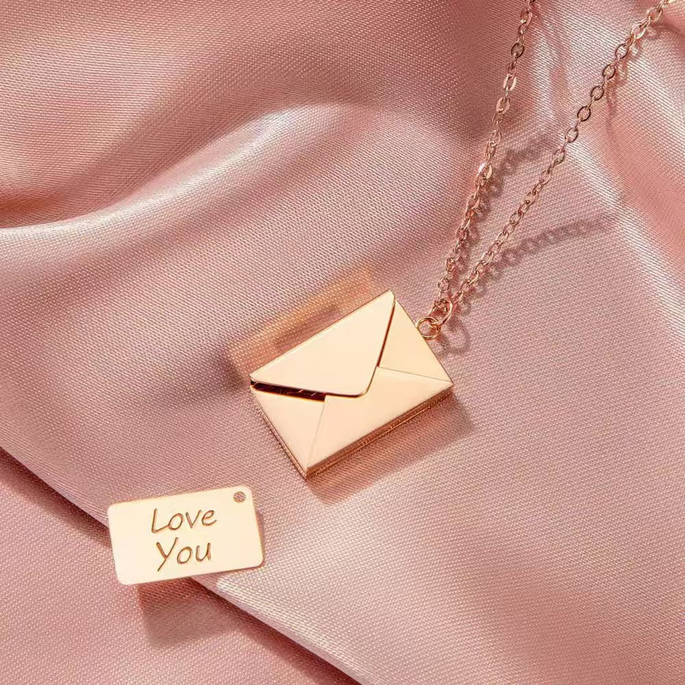 Engraved Envelope Necklace In Stainless Steel For Women_voghion.com