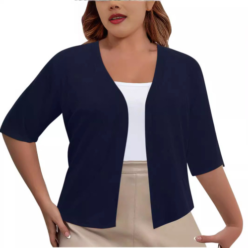 New Amazon European and American Plus Size Women's Elegant Top Solid Color Shawl Sleeveless Cardigan Knitwear