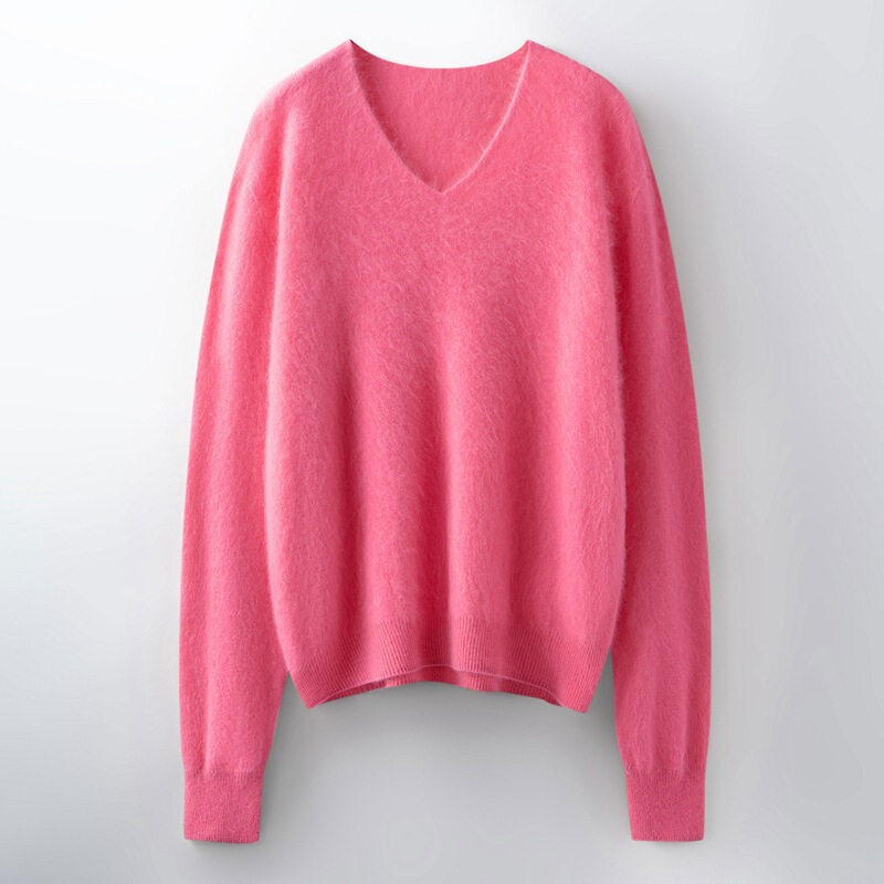 Manufacturer Wholesale 2025 Autumn and Winter New Seamless One-Piece Cashmere Wool Brushed V Neck Skin-Friendly Brushed Sweater for Women