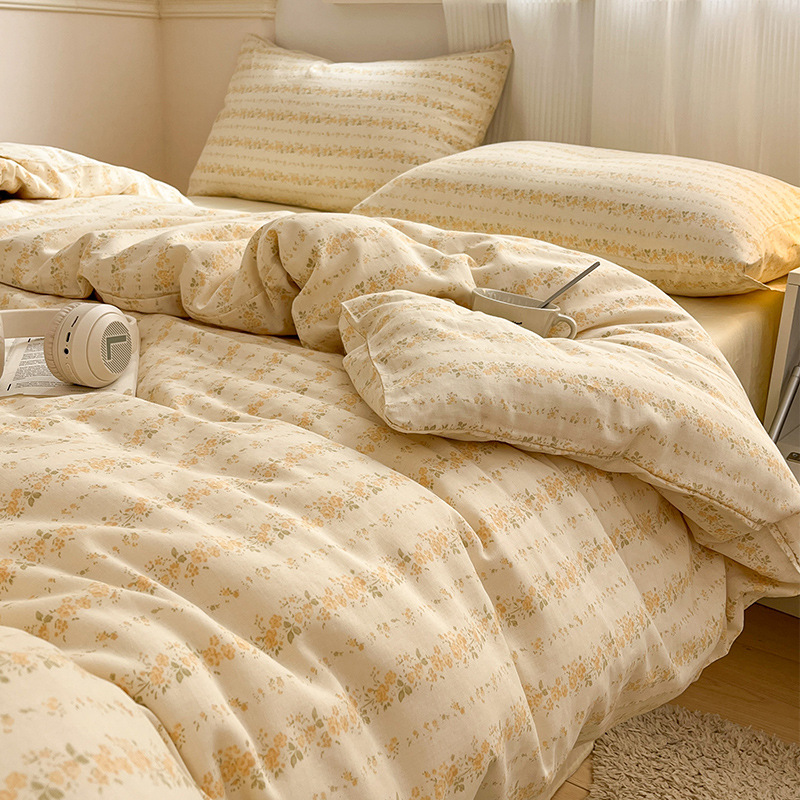 Cama de algodón de hilo de doble capa de cuatro piezas 100 algodón 2025 nuevo estilo funda de edredón sábana ropa de cama individual de tres piezas