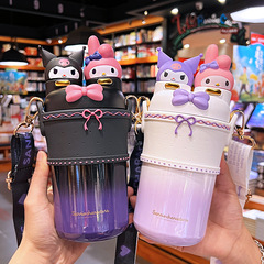 アスコロリータ双飲保温カップ女性高颜値ストロー付き水カップ316ステンレス子供保温カップ