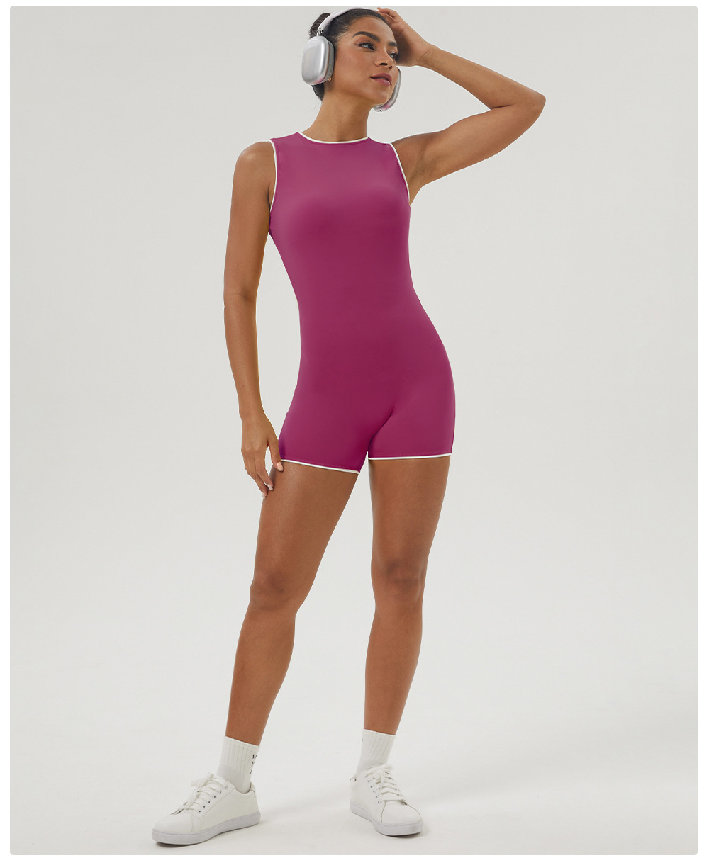 Color Matching Backless Sports One Piece Short Belt Chest Pad Skinny Hip Raise Yoga Clothes Sleeveless Leotard Women