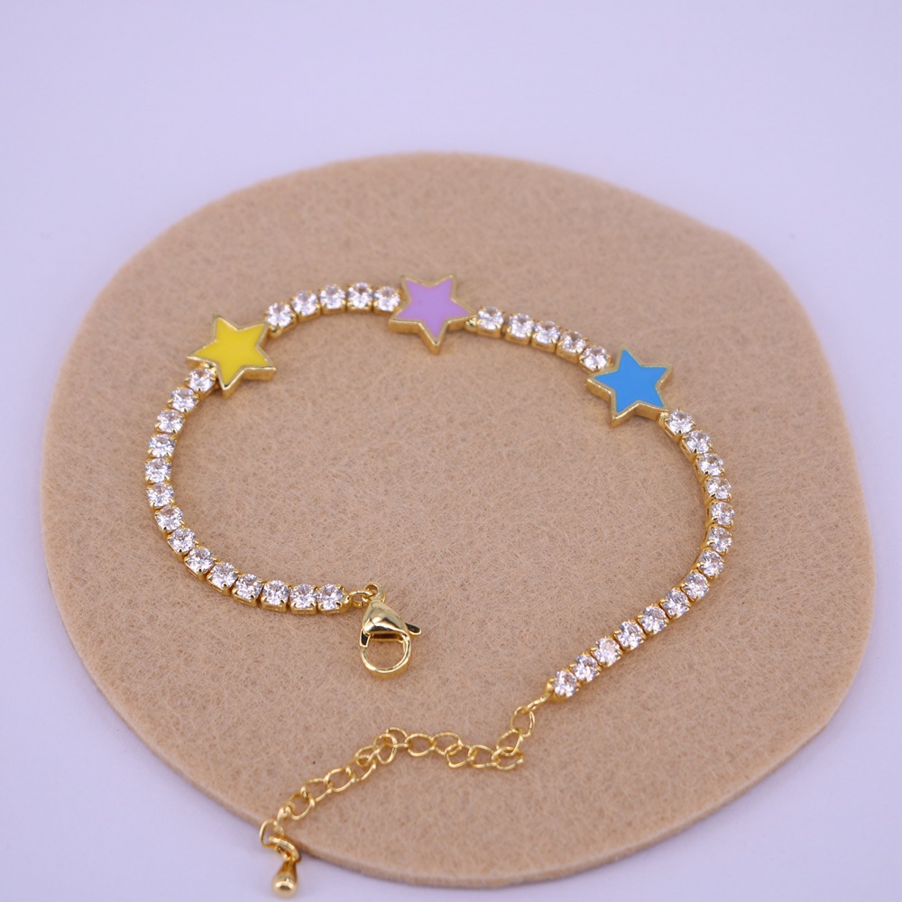 European and American fashion drip oil inlaid zircon pentagram chain bracelet female