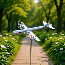 跨境直供金属飞机模型铁艺工艺品 银色轰炸机堡垒庭院装饰摆件