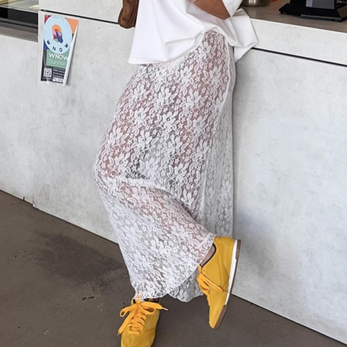 Summer Sexy Sheer Lace Relaxed Comfort Semi-Body Skirt European and American New Style Simple Commuting Women's Can Be Wholesaled