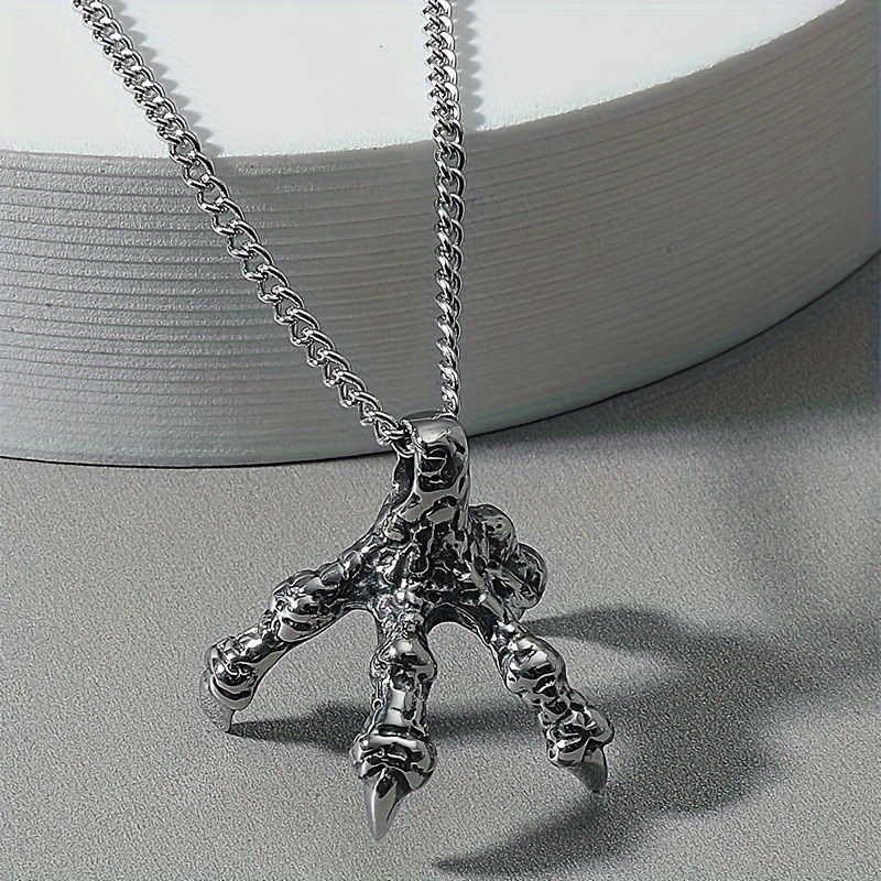 Collier dragon rétro punk personnalisé de style européen-américain pour homme, pendentif audacieux et créatif à quatre griffes de dragon._voghion.com