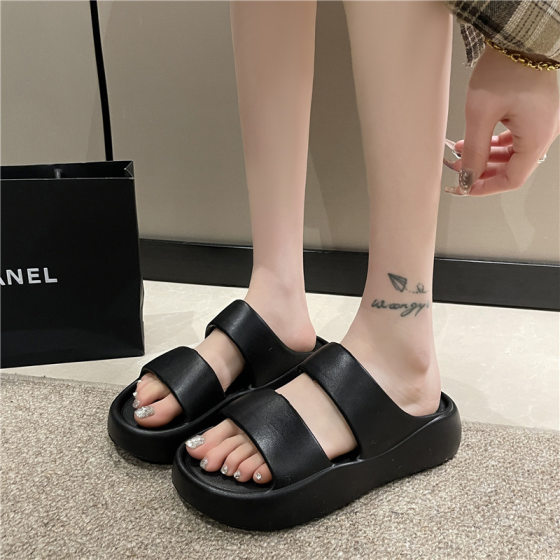 Women's summer round toe thick bottom wide-brimmed double-strap thick bottom soft elastic net red non-slip outdoor wear summer