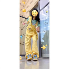 美式工装牛仔背带裤女秋季新款多巴胺穿搭复古宽松显瘦直筒连体裤