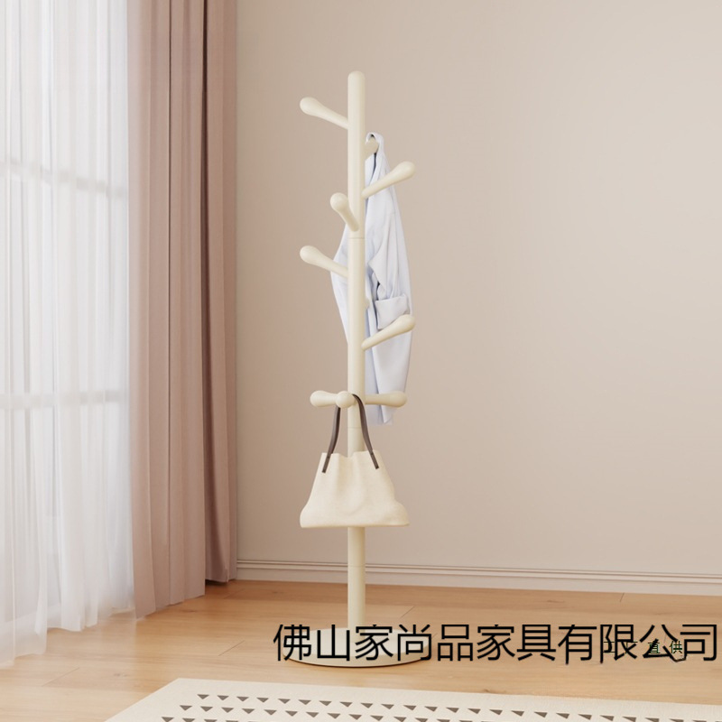 Cream-Colored Coat Rack, Floor-Standing Clothes Rack, Solid Wood Coat Rack, Home Bedroom Vertical Beech Wood Bag and Clothes Hanger