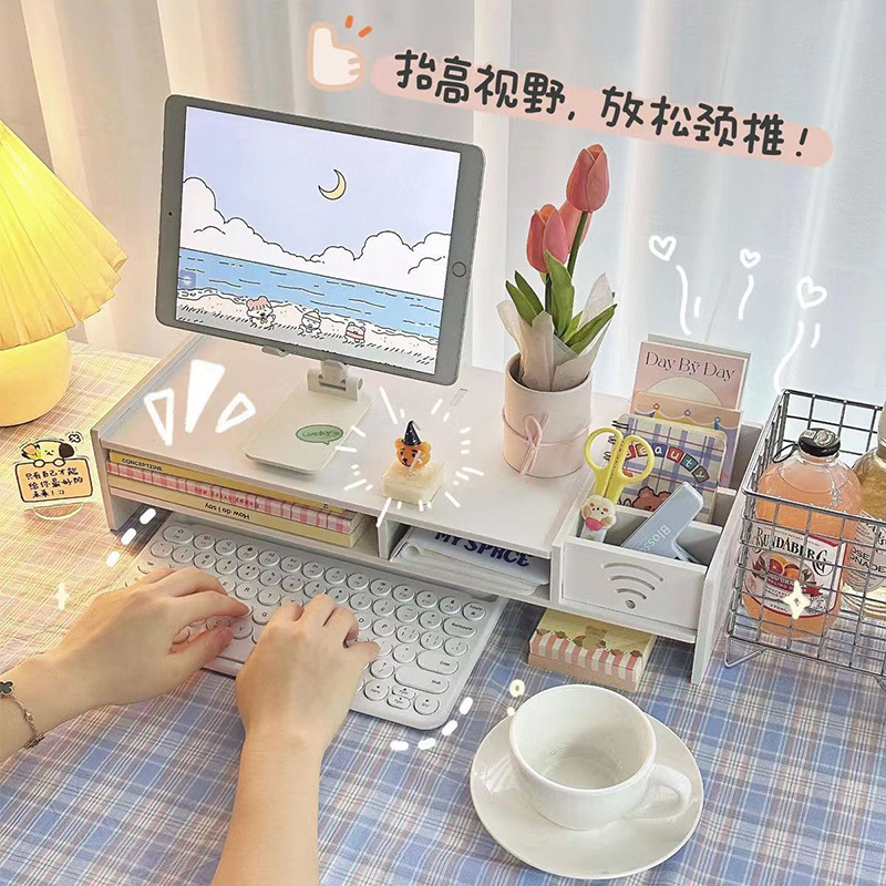 デスクトップディスプレイスタンド引き出しノートパソコン高さベース棚デスクトップパソコン増高器棚オフィス|undefined
