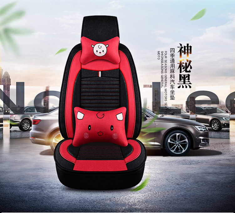 Five-Seater Car Seat Covers, Universal for All Seasons, Linen Seat Covers, Fabric Car Cushions, Fully Enclosed Car Seat Pads