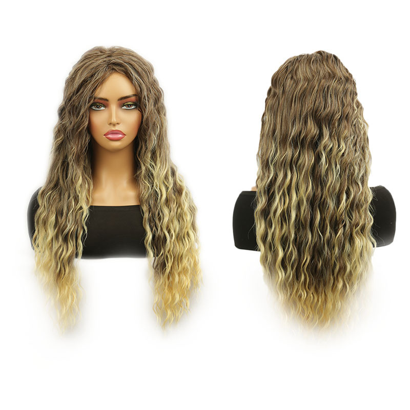 クロスボーダーロングカーリーヘアビッグウェーブウィッグ女性用化学繊維ヘッドギアブラウンオレンジグラデーションアフロカーリーふわふわウィッグメーカー卸売|undefined