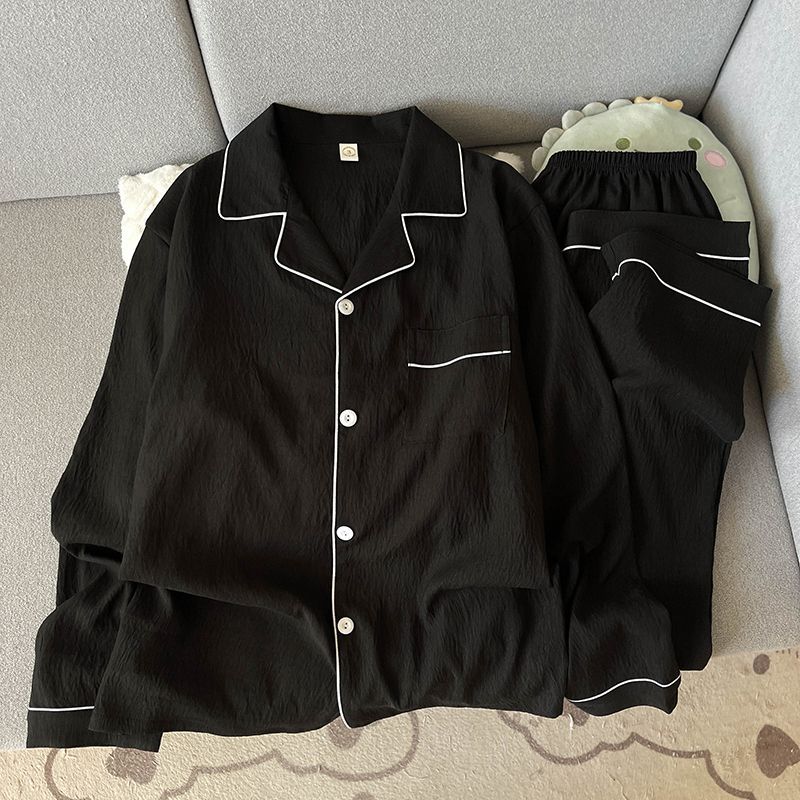 Men's Pajamas Spring & Fall Long-Sleeved Simple Loose Cotton Yarn Pure Color High-End Summer Wearable Home Wear Set