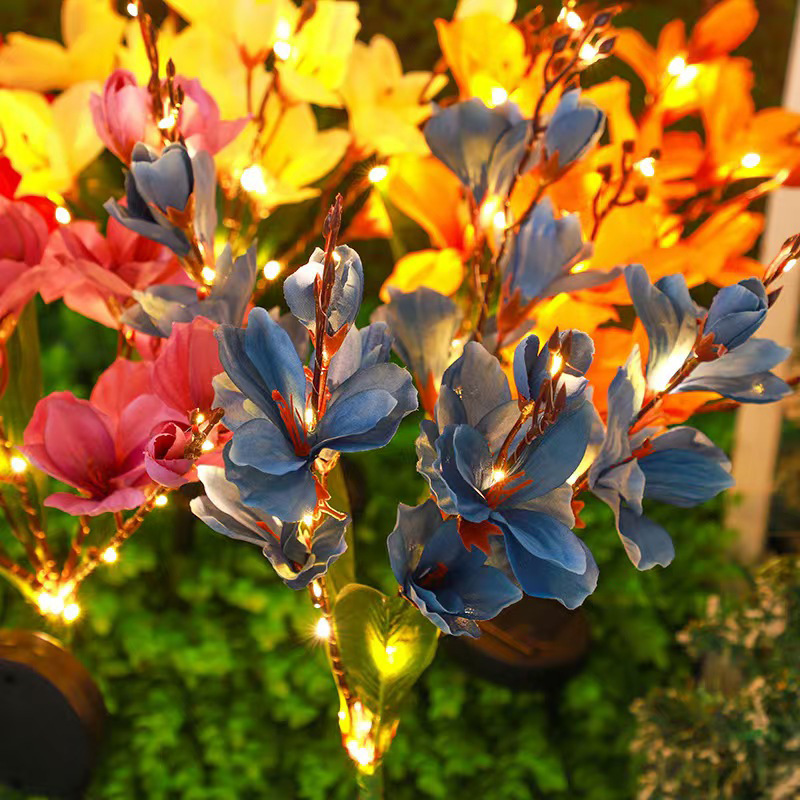 lámpara solar al aire libre villa impermeable simulación magnolia lámpara de suelo jardín jardín paisaje decoración lámpara de césped