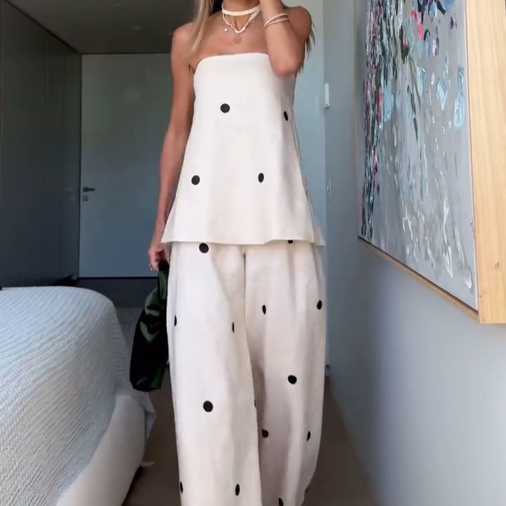 Fashionable Tube Top and Pants Set, European and American Cross-Border Design, Polka Dot Fashion Dress, Casual Women's Set Fashionable Tube Top and Pants Set, European and American Cross-Border Design, Polka Dot Fashion Dress, Casual Women's Set