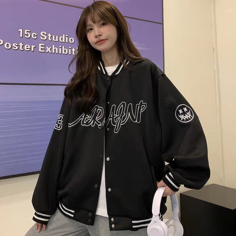 2022 Spring/Autumn New Women's Student Hong Kong Style Retro Baseball Jacket Korean Print Versatile Casual Jacket Trendy