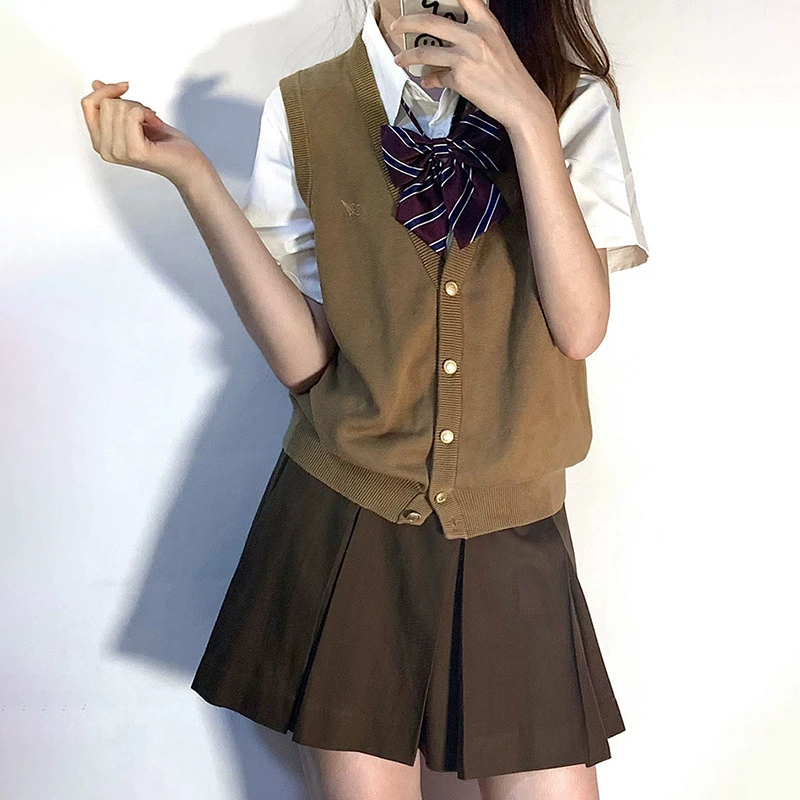 Жилет JK из натурального японского колледжа Женский Высокий вязаный свитер чайного цвета жилет кардиган верхняя куртка женская весна и осень