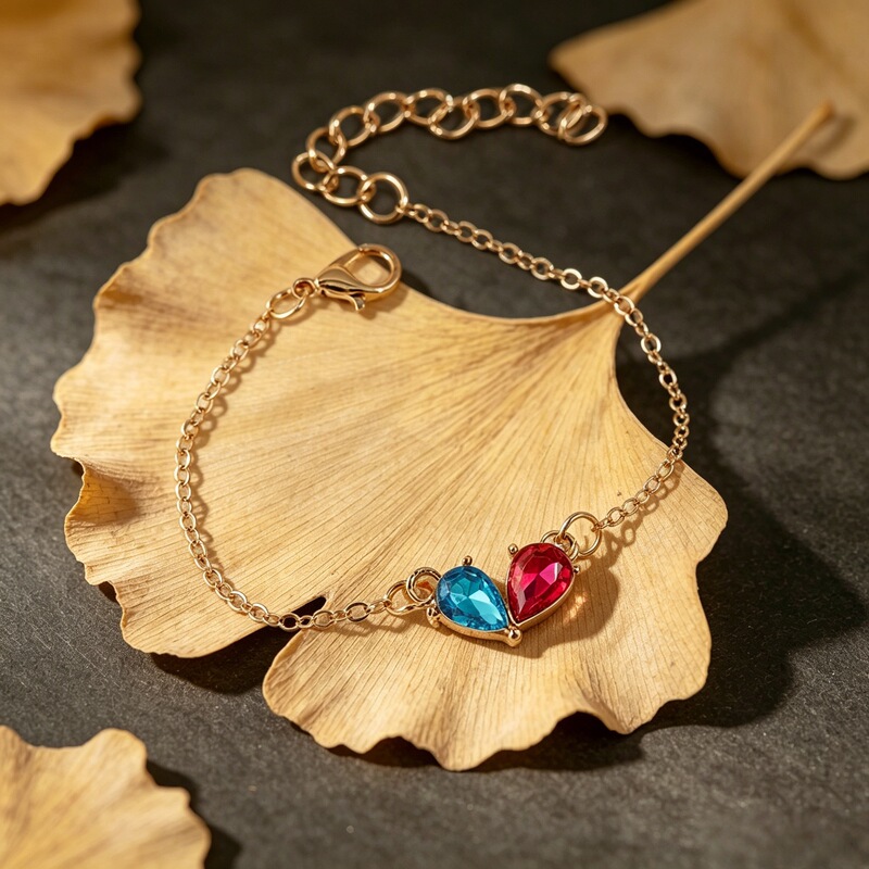 Cross-Border European and American Light Luxury Colorful Water Drop Double Diamond Gold Bracelet, Water Drop Multicolor Mixed Gemstone Fine Chain Jewelry Cross-Border European and American Light Luxury Colorful Water Drop Double Diamond Gold Bracelet, Water Drop Multicolor Mixed Gemstone Fine Chain Jewelry