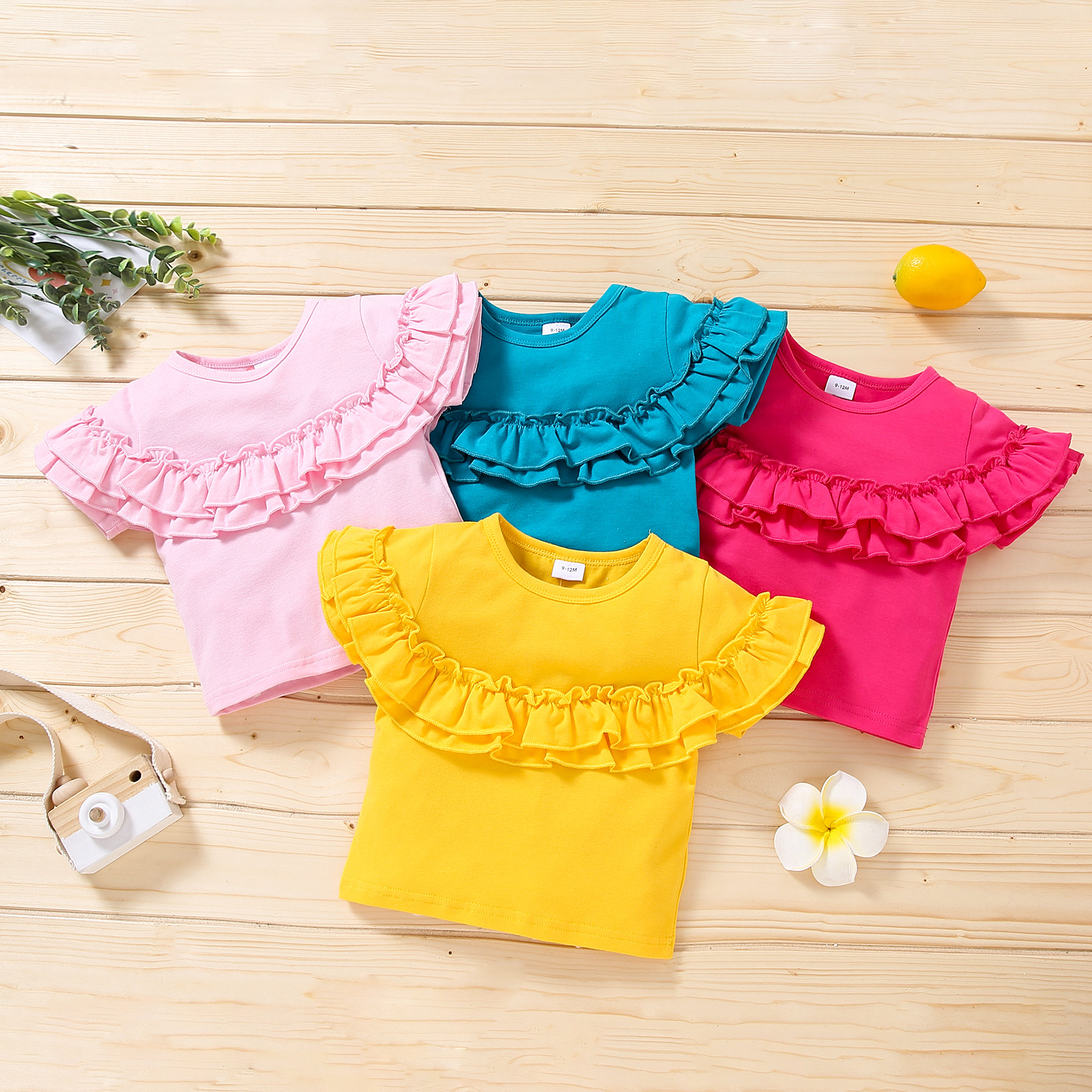 Summer short-sleeved lace girls solid co...