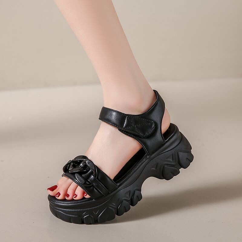 2025 New Model Height-Increasing Sports Sandals for Petite Women, Summer Platform Velcro Roman Shoes, Thick-Soled Versatile Beach Sandals