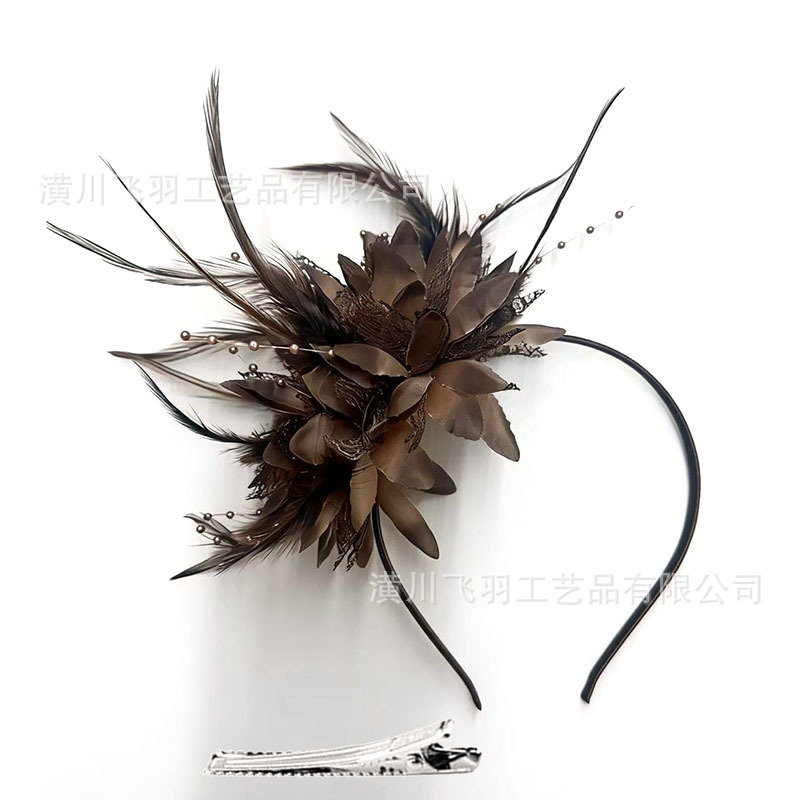 Popular cross-border floral headband, feather headpiece, hair clip, dual-use style, vintage performance feather headband