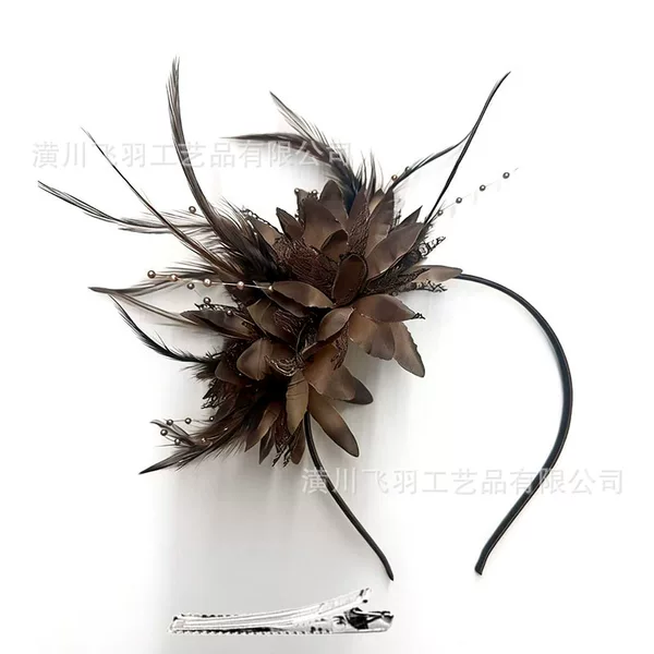 Popular cross-border floral headband, feather headpiece, hair clip, dual-use style, vintage performance feather headband