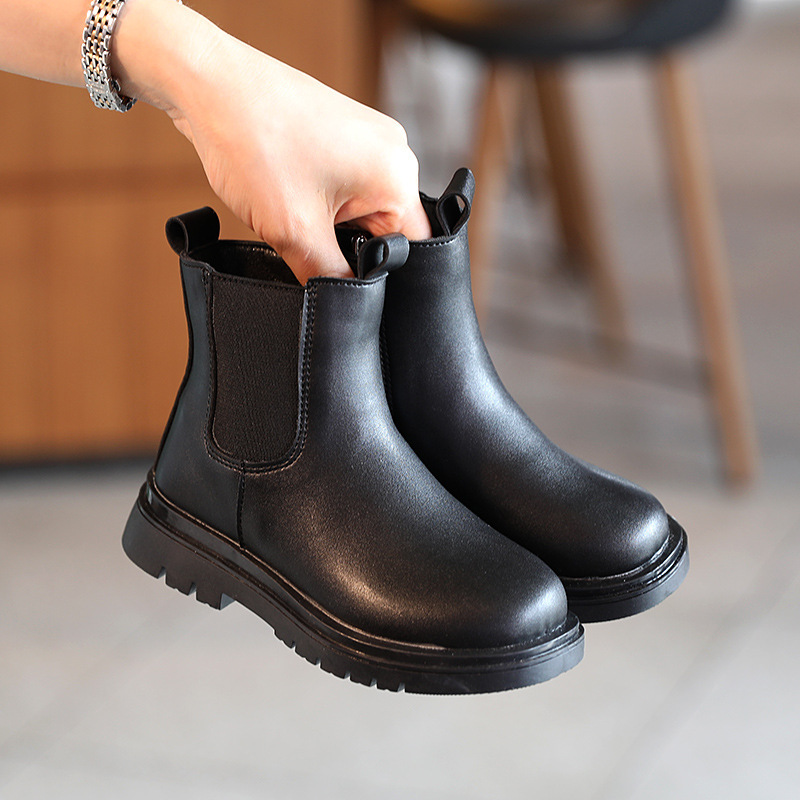 Children's Martin 2024 Spring and Autumn New Black Side Zipper Girls' Mid length British Style Pipe Boots Trend_voghion.com