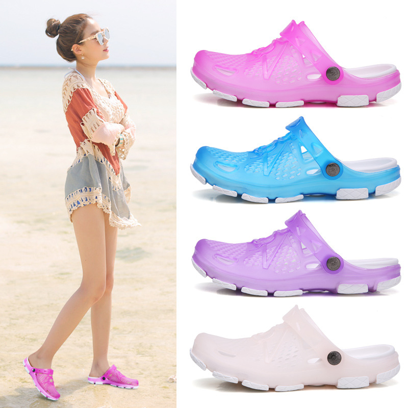 Cross border slippers summer new men's and women's jelly shoes hollow cool slippers anti-skid wear-resistant large hole shoes wholesale