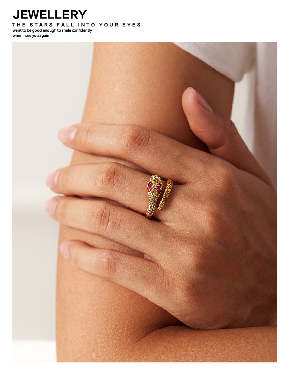 Retro Snake Stainless Steel Plating Inlay Zircon Open Ring 1 Piece