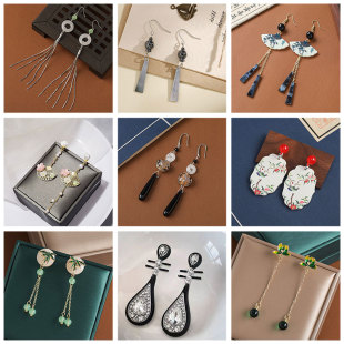 Guo Chao's new Chinese fan -shaped pearl streaming earrings female retro Chinese style peace buckle earrings Hanfu earlier earrings