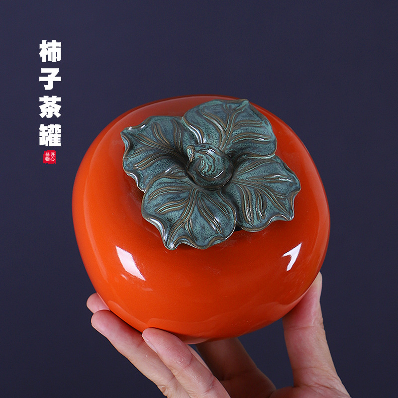 Creative Ceramic Persimmon Tea Can Apple Storage Seal Can Green Tea Pu-erh Tea Can Wedding Gift Handout Logo Customization