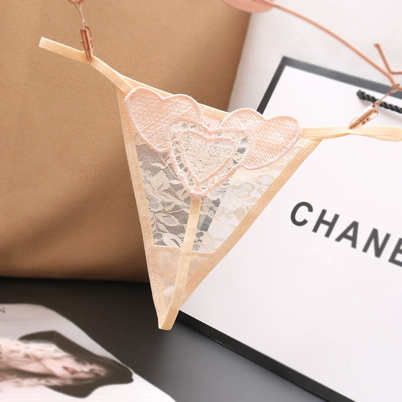 Transparent Lace Thong Panties for Women, Ultra-Thin Heart Cutout, One Size