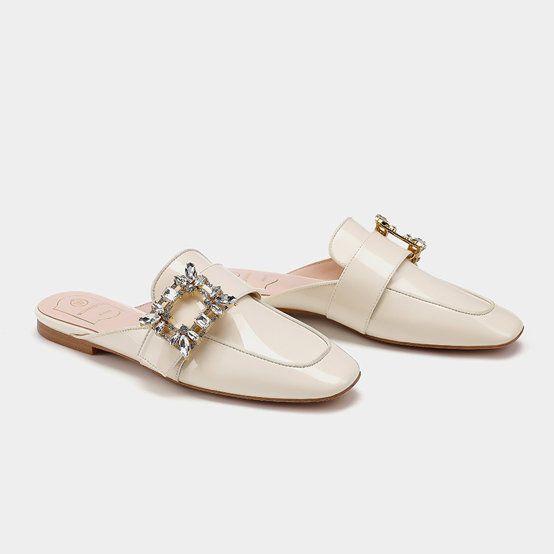 Foreign Trade Rv Slippers for Women 2026 Spring/Summer New Style Metal Buckle Mule Closed-Toe Casual Half-Slipper Flat Lazy Slippers