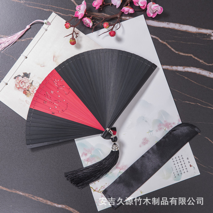 中国風全竹古典扇子女性日本式古風古典黒折扇竹扇漢服舞踏扇持ち歩きやすい|undefined
