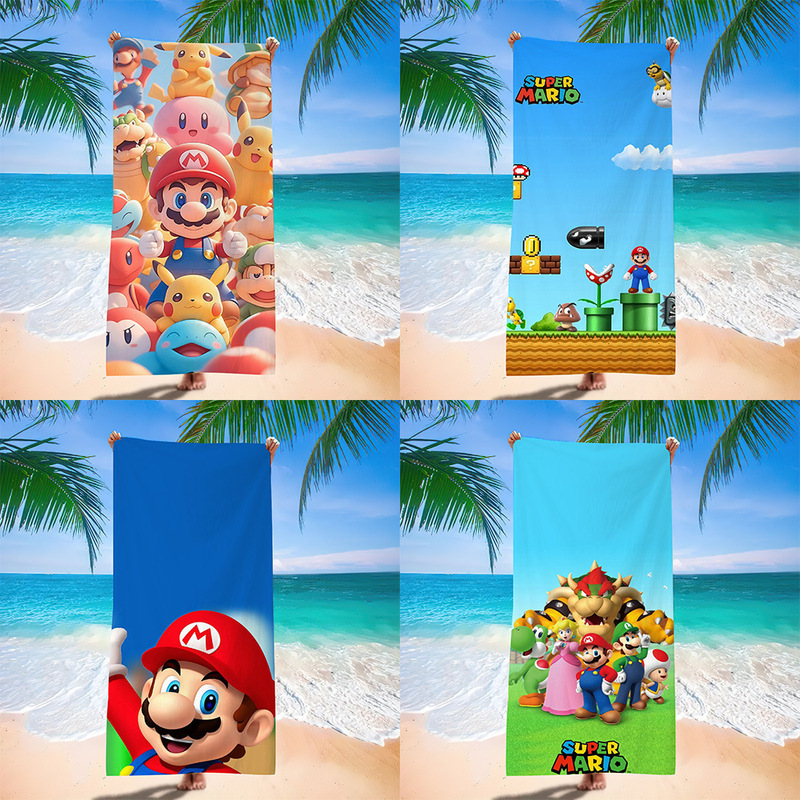 Cartoon Mario Beach Towel Absorbent Game Super Mary Around Europe and America Foreign Trade Bath Towel Microfiber
