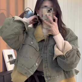 慵懒风上衣春秋牛仔外套女风撞色复古翻领美式2025休闲潮小众新款