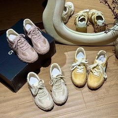 牛革版 ~ 新型の小柄な中で高くなった徳訓靴の女性はカジュアルな運動靴の厚い底のお父さんの靴を持っています。