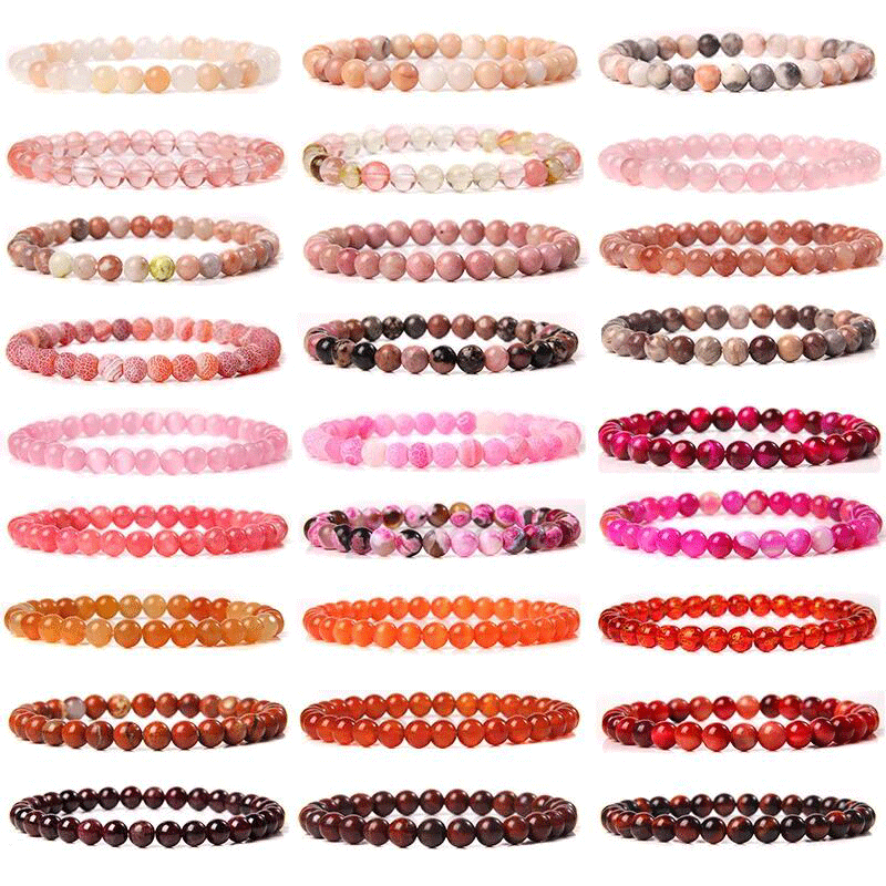 Cross-Border New Style 6mm Glossy Natural Stone Beads Barrel Bracelet Women's Fashion Charm Elastic Bracelet Available in Stock