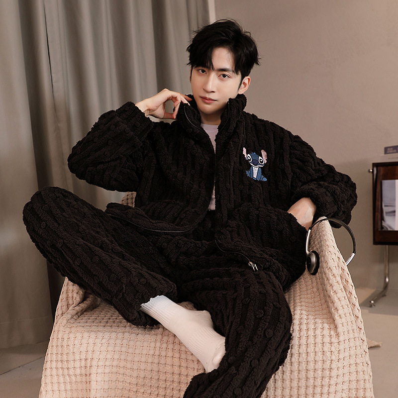 Invierno nuevo simple color sólido hombre pijama casual relajado encantador dibujos animados ropa de casa de dos piezas set