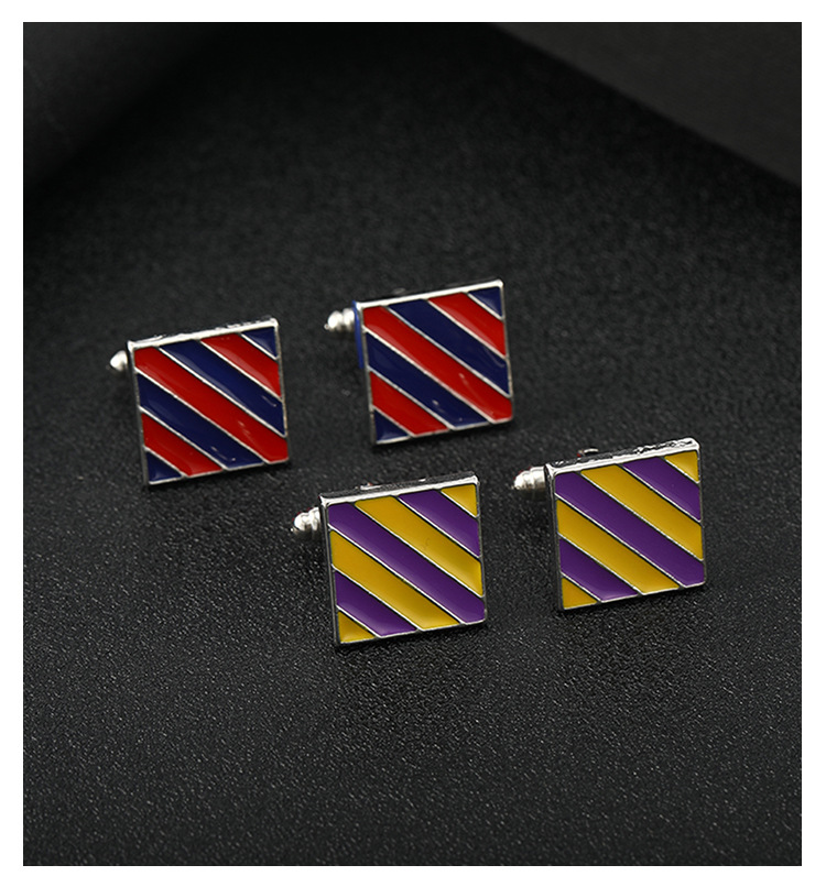 New Striped Square Metal Cufflinks Alloy Dripping Oil Men's Cuff Nails display picture 1