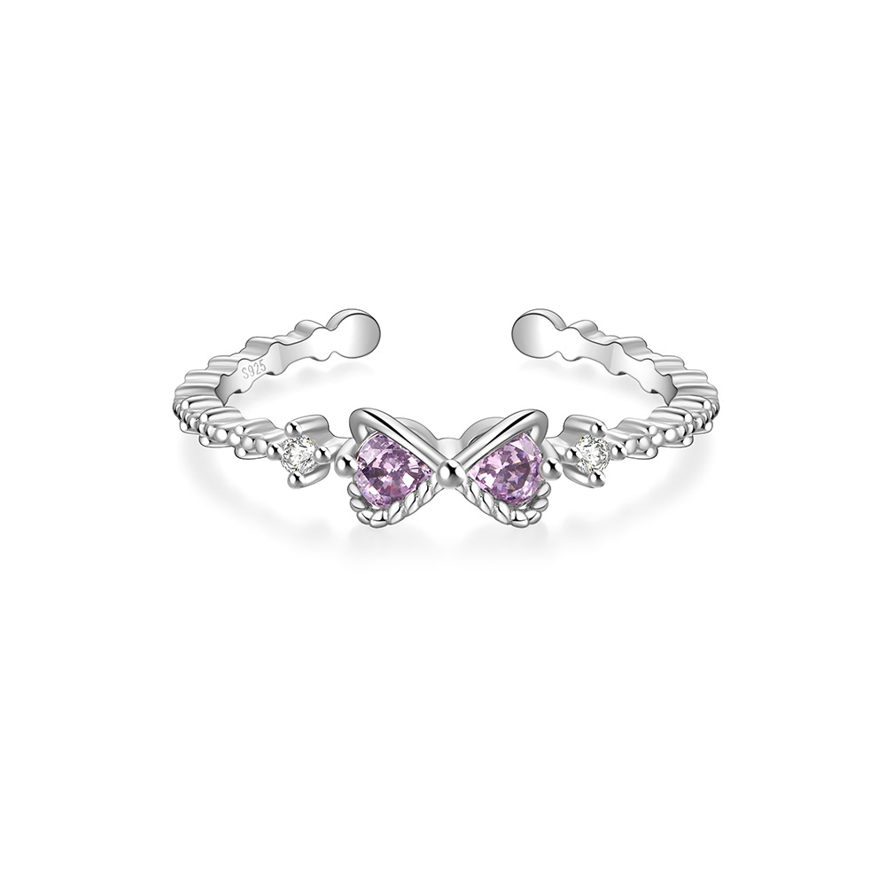 4g Weight Zircon Inlay Material Open Rings Classification Adjustable Ring Size 1 Piece Quantity Daily Occasion 925 Sterling Silver Material Heart Shape, Flower, Bow Knot Pattern Women's Gender Plating, Flowers Design Sweet, Shiny Style 925 Sterling Silver Zircon Heart Shape Flower Bow Knot Open Rings 45
