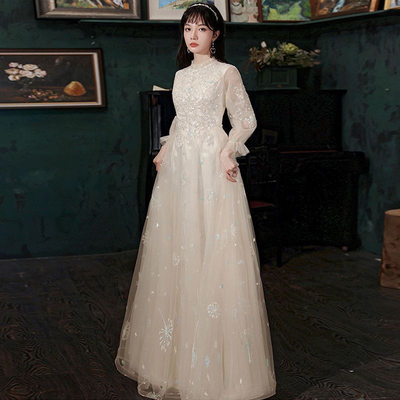 Hostess Dress for Women, High-End Graduation Long-Sleeve Dress, Elegant Adult Ceremony Piano Performance Dress, Student Performance Dress Hostess Dress for Women, High-End Graduation Long-Sleeve Dress, Elegant Adult Ceremony Piano Performance Dress, Student Performance Dress