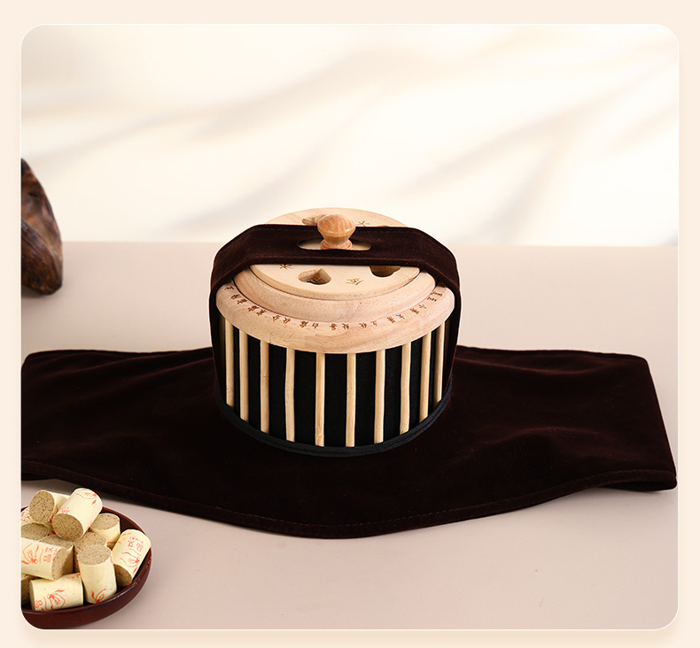 Wooden Moxa Box Single Hole Portable Moxibustion Warmer for Home Abdominal Heat Therapy with Aged Moxa Sticks preparation
